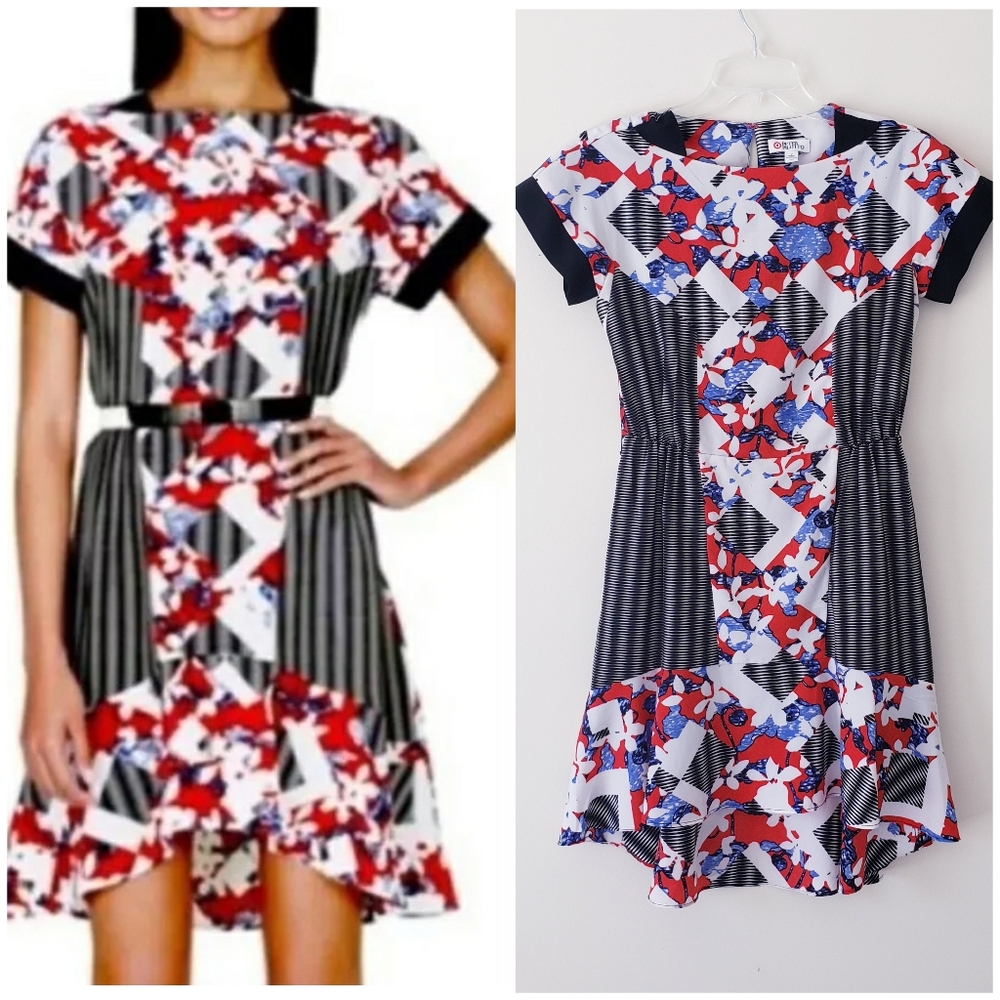 Peter Pilotto for Target Red Floral Check Short Sleeve Dress Size 2